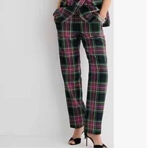 J. Crew Kate straight-leg pant in pink Stewart tartan plaid wool blend